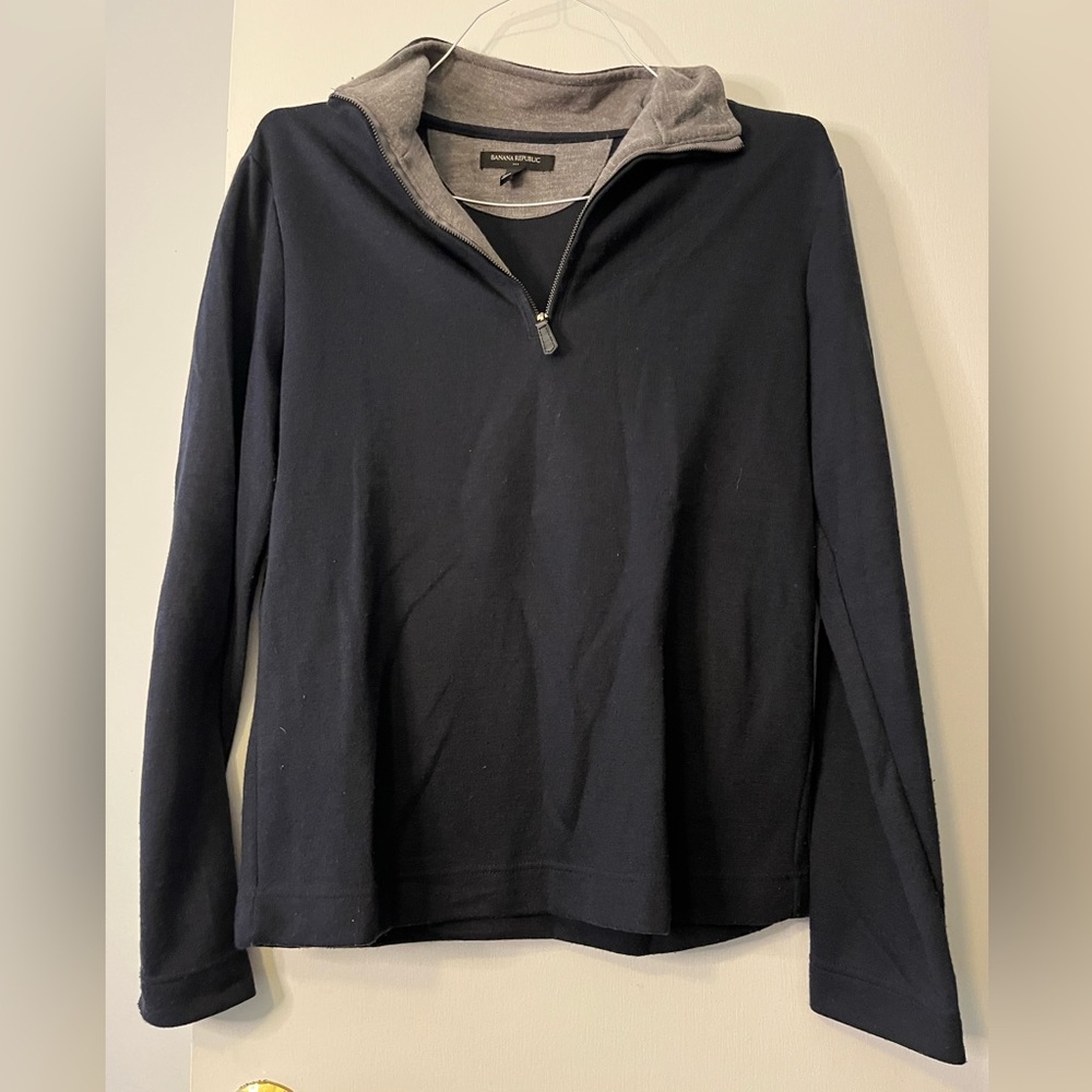 Banana Republic Navy Blue Pullover Sweater with Zipped Collar